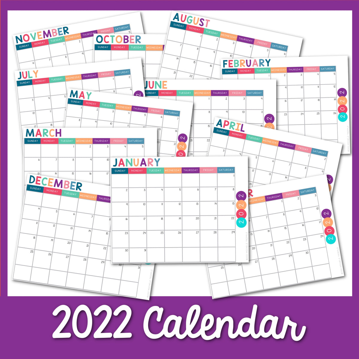 printable 2022 monthly calendar template