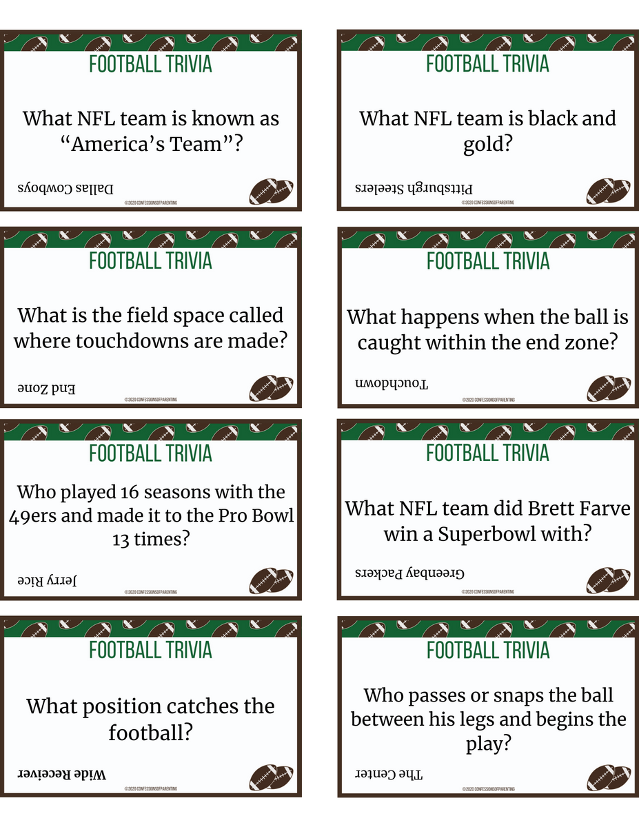 48 Football Trivia for Kids Printable Cards – MicheleTripple