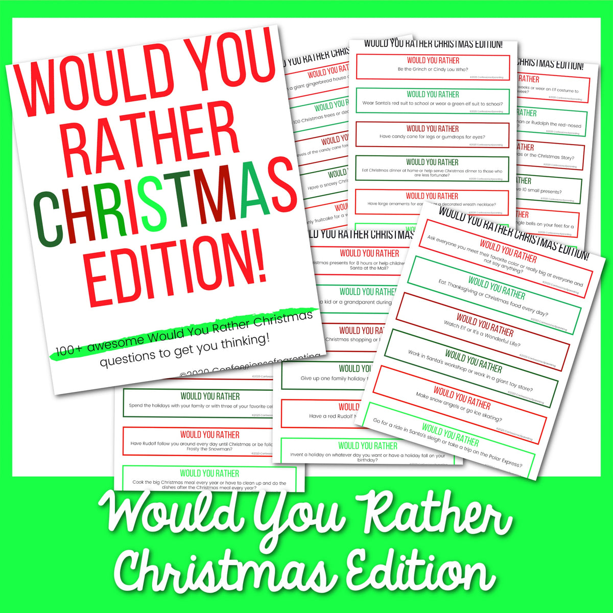 Christmas Would You Rather Game for Kids Printable Christmas 