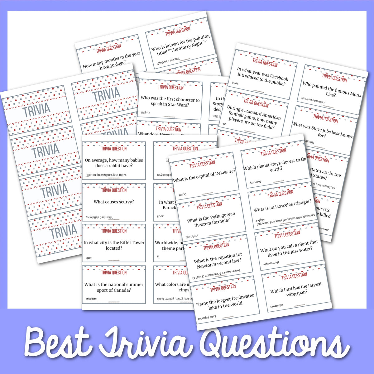 Sports Trivia for Kids Printable Cards – MicheleTripple