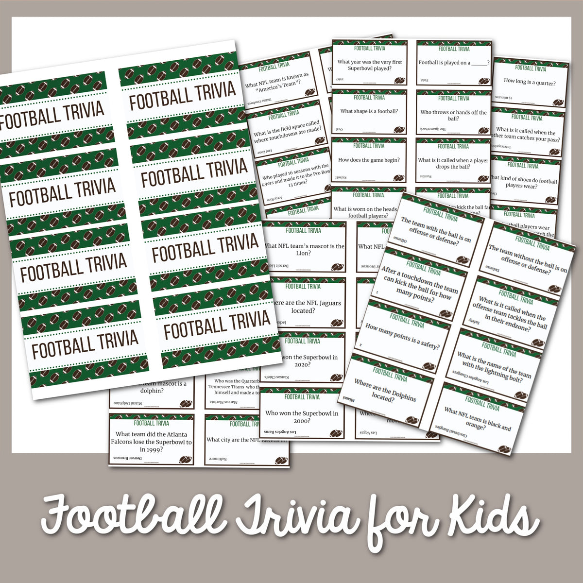 48 Football Trivia for Kids Printable Cards – MicheleTripple