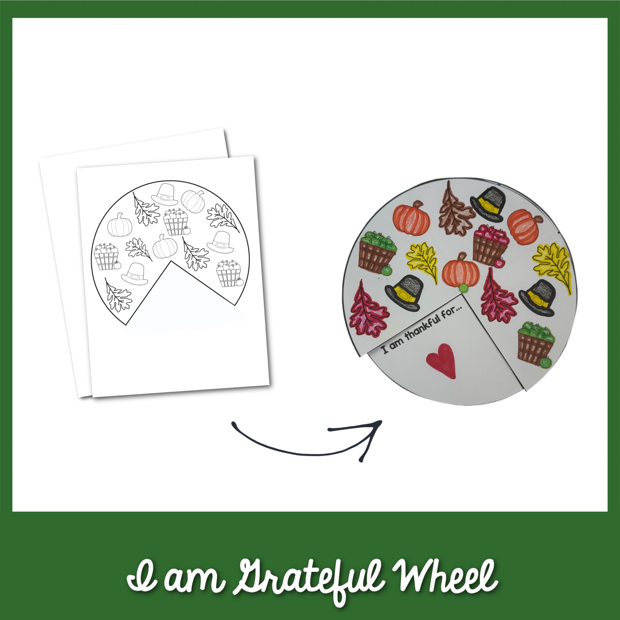 I Am Grateful Wheel Craft for Kids Printable Template | Thanksgiving Gratitude Activity