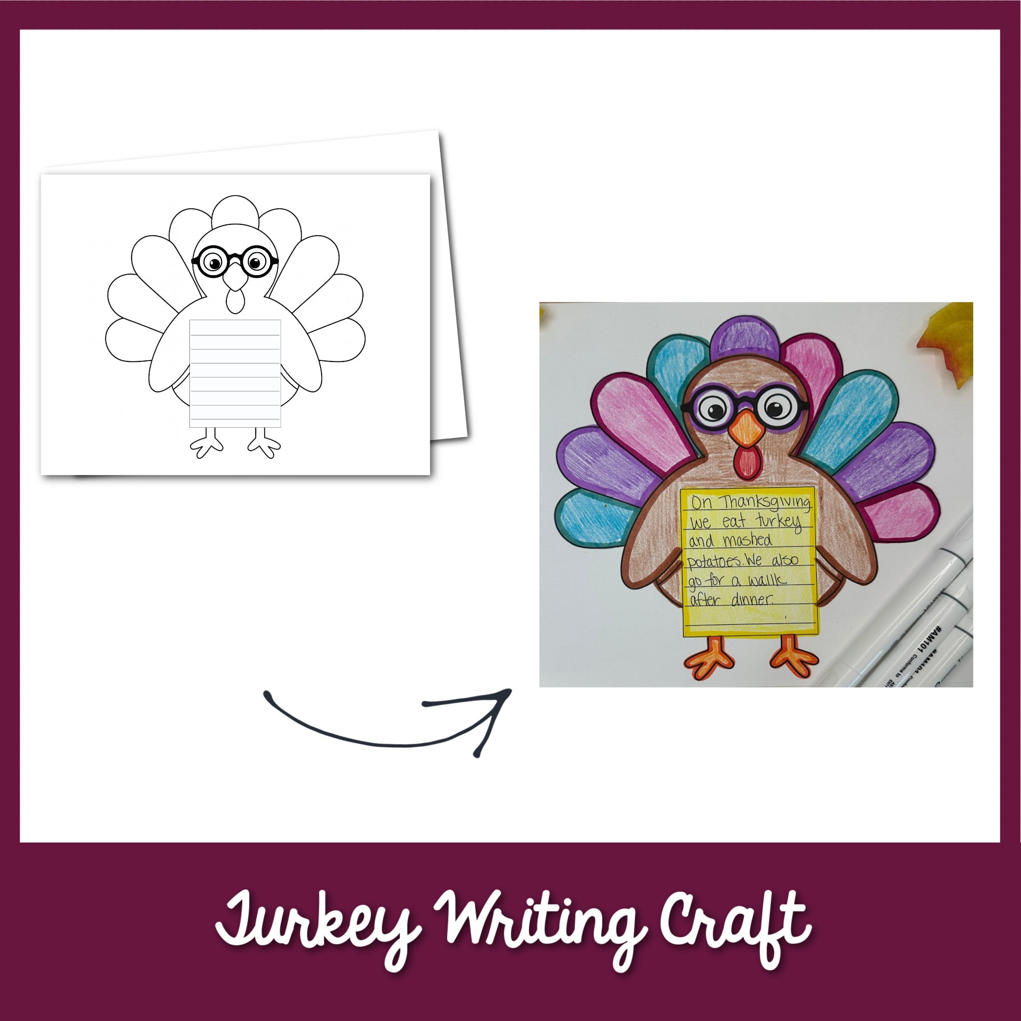 Turkey Writing Craft for Kids Printable Template