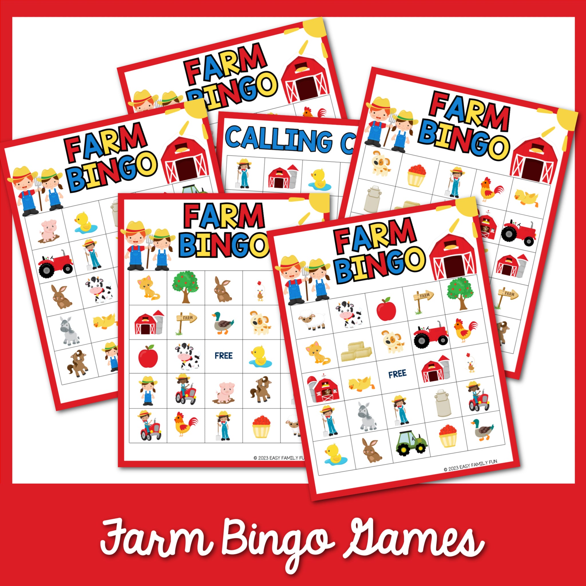Farm Bingo Game Set With Red Border