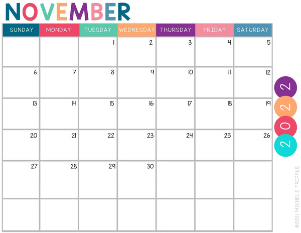 Colorful Printable 2022 Calendar