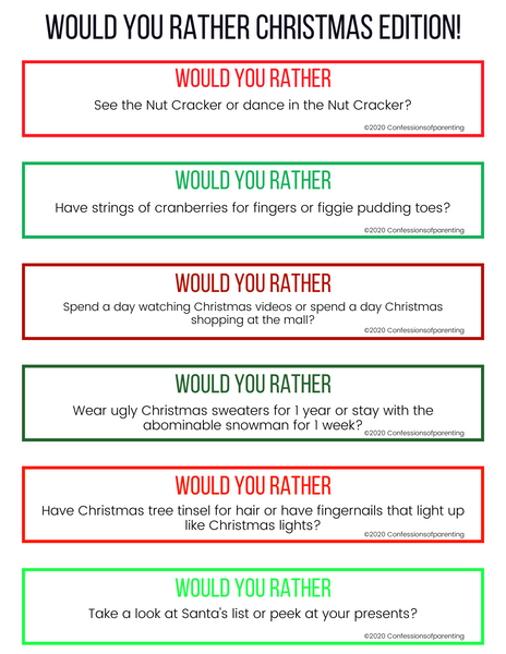 Would You Rather Questions- Christmas Edition