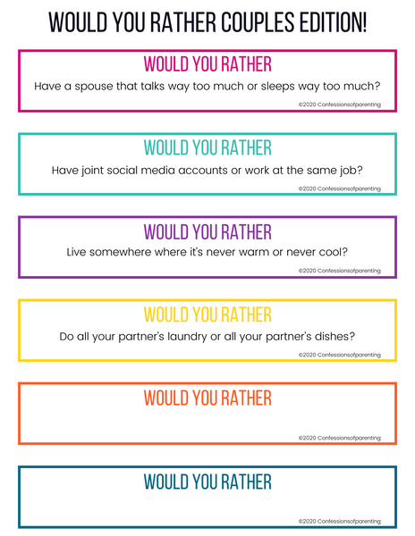 Would You Rather Questions- Couples Edition