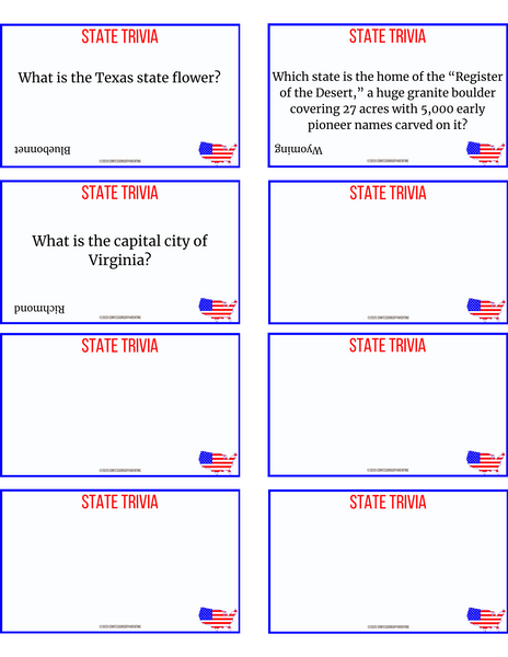 State Trivia Questions Printable