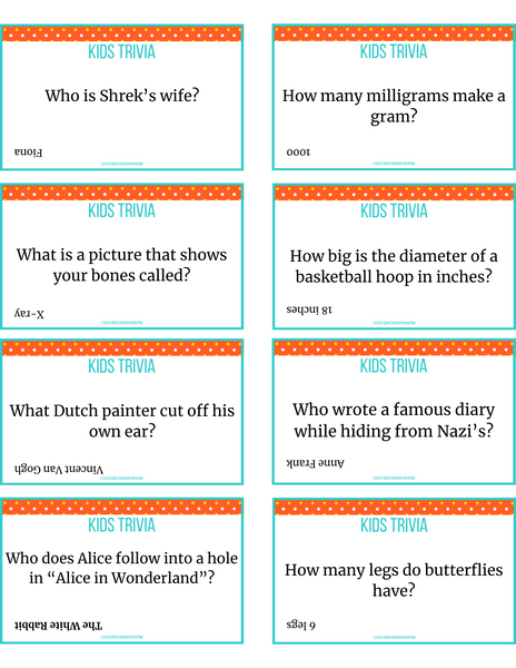 Trivia for kids cards