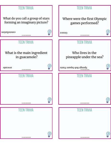 Teen Trivia Questions Printable