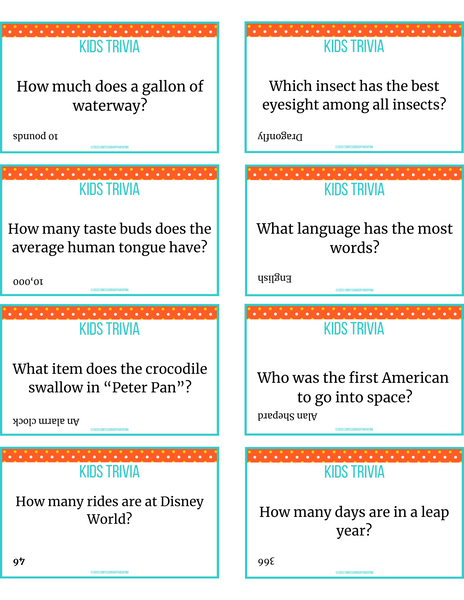 Trivia for kids cards