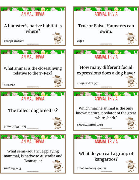 Animal Trivia for Kids Cards