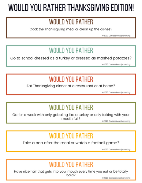 100 Thanksgiving Would You Rather Questions