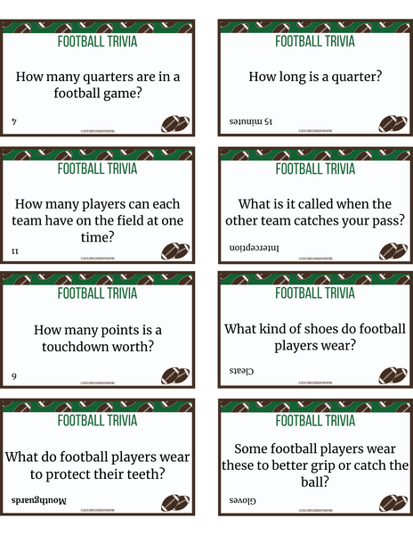 48 Football Trivia for Kids Printable Cards