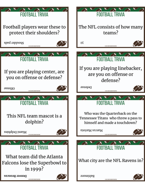 48 Football Trivia for Kids Printable Cards