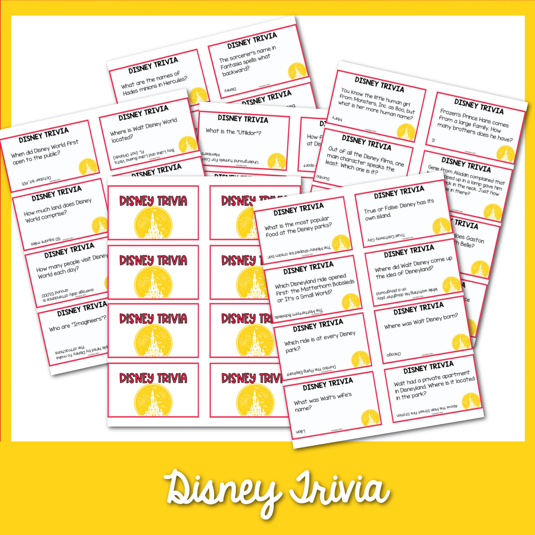 Disney Trivia Printable Cards