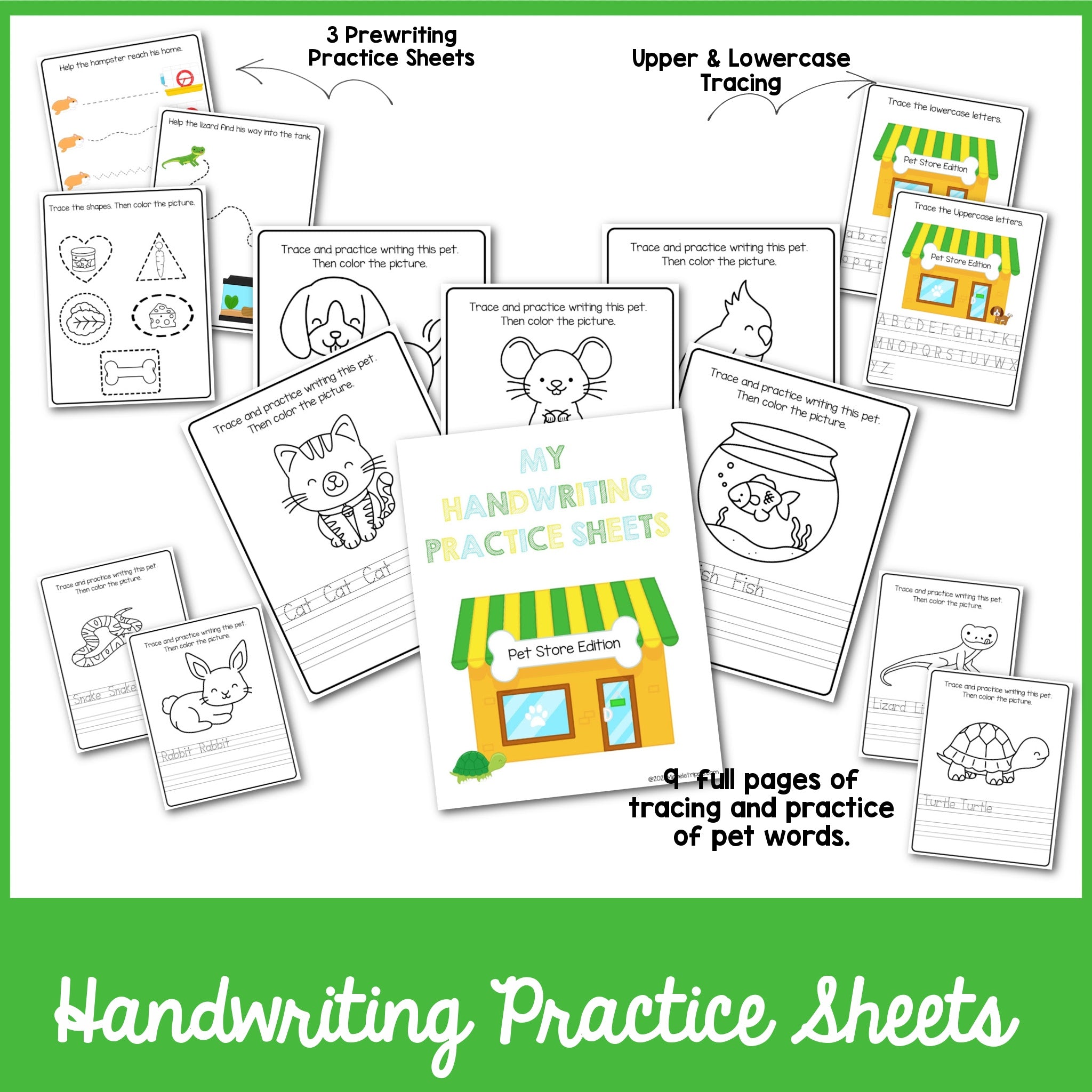 Handwriting Practice Sheets: Pet Store Edition