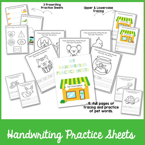 Handwriting Practice Sheets: Pet Store Edition