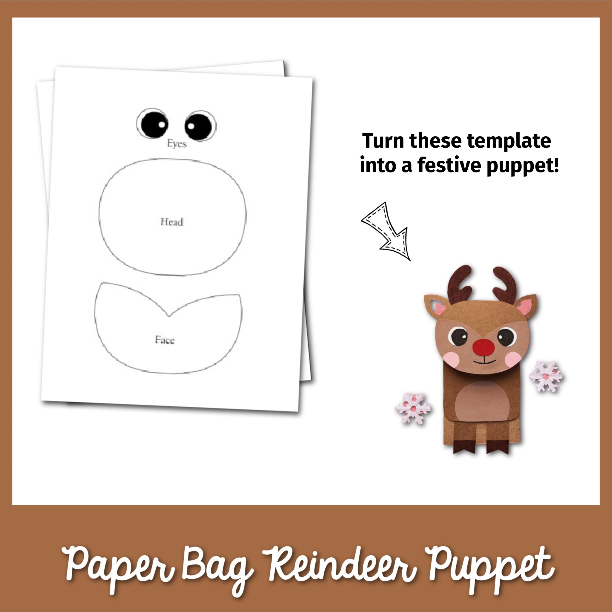 Paper Bag Reindeer Puppet Template
