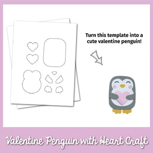 Valentine Penguin with Heart Craft Template