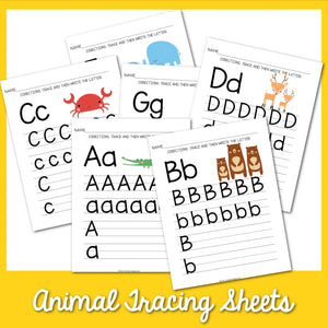 Animal Alphabet Tracing Sheets