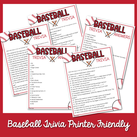 Baseball Trivia For Kids Printer Friendly