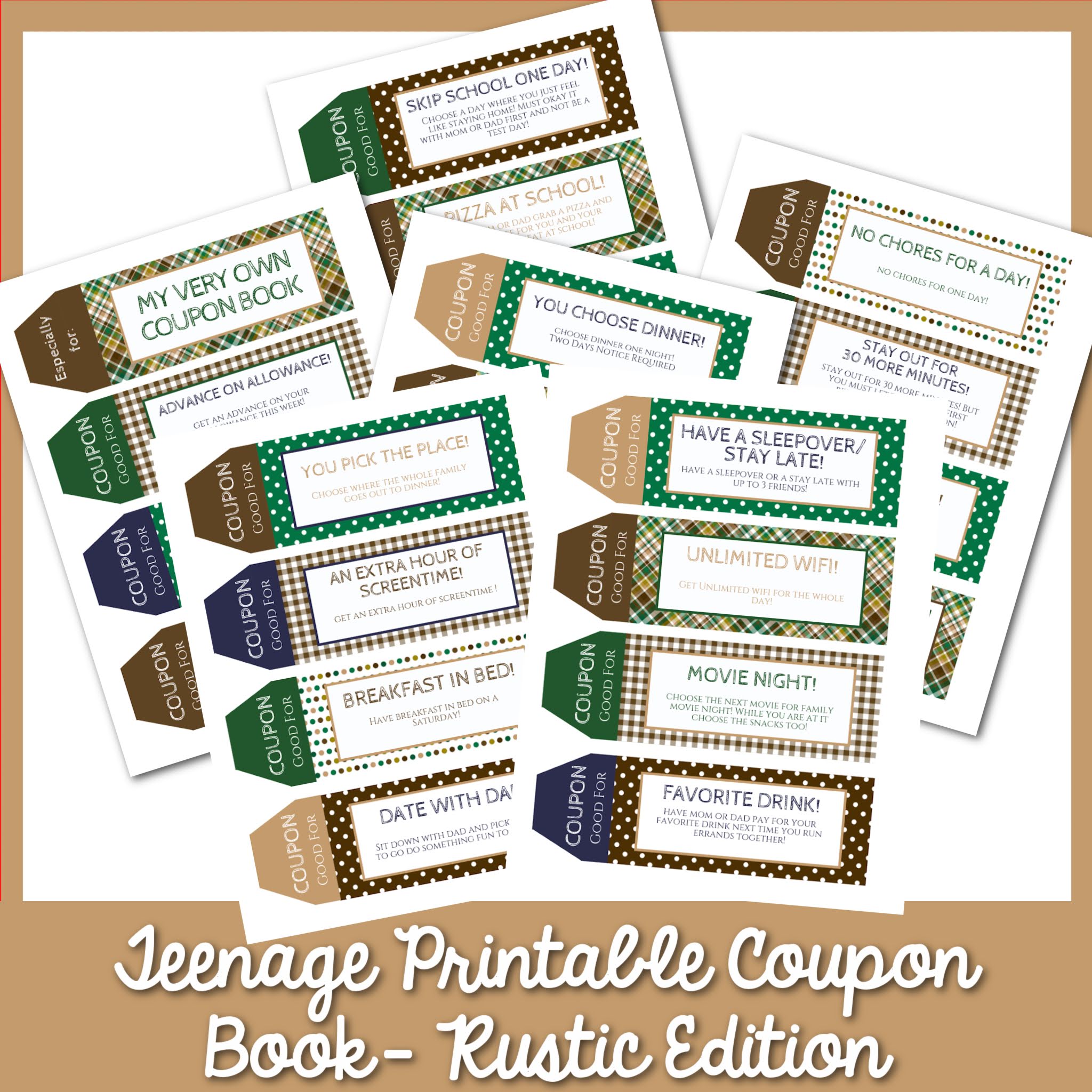 Rustic Teenager Printable Coupon Book perfect for Teens and Tweens!
