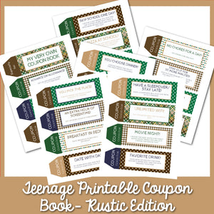 Rustic Teenager Printable Coupon Book perfect for Teens and Tweens!