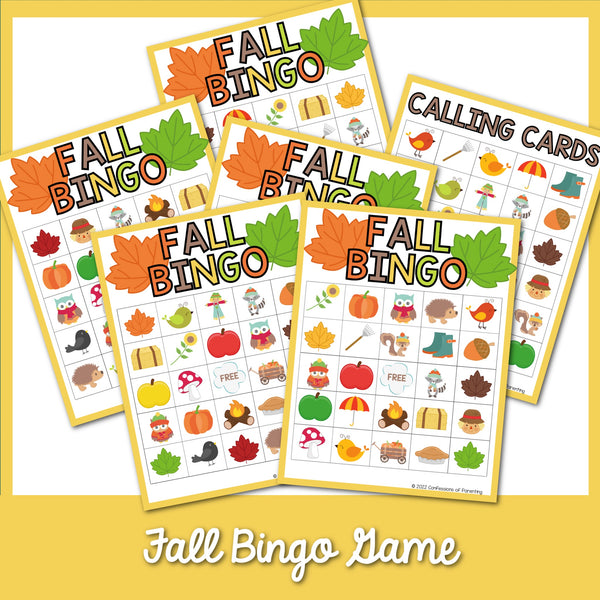 Fall Bingo Cards Set of 8 Cards