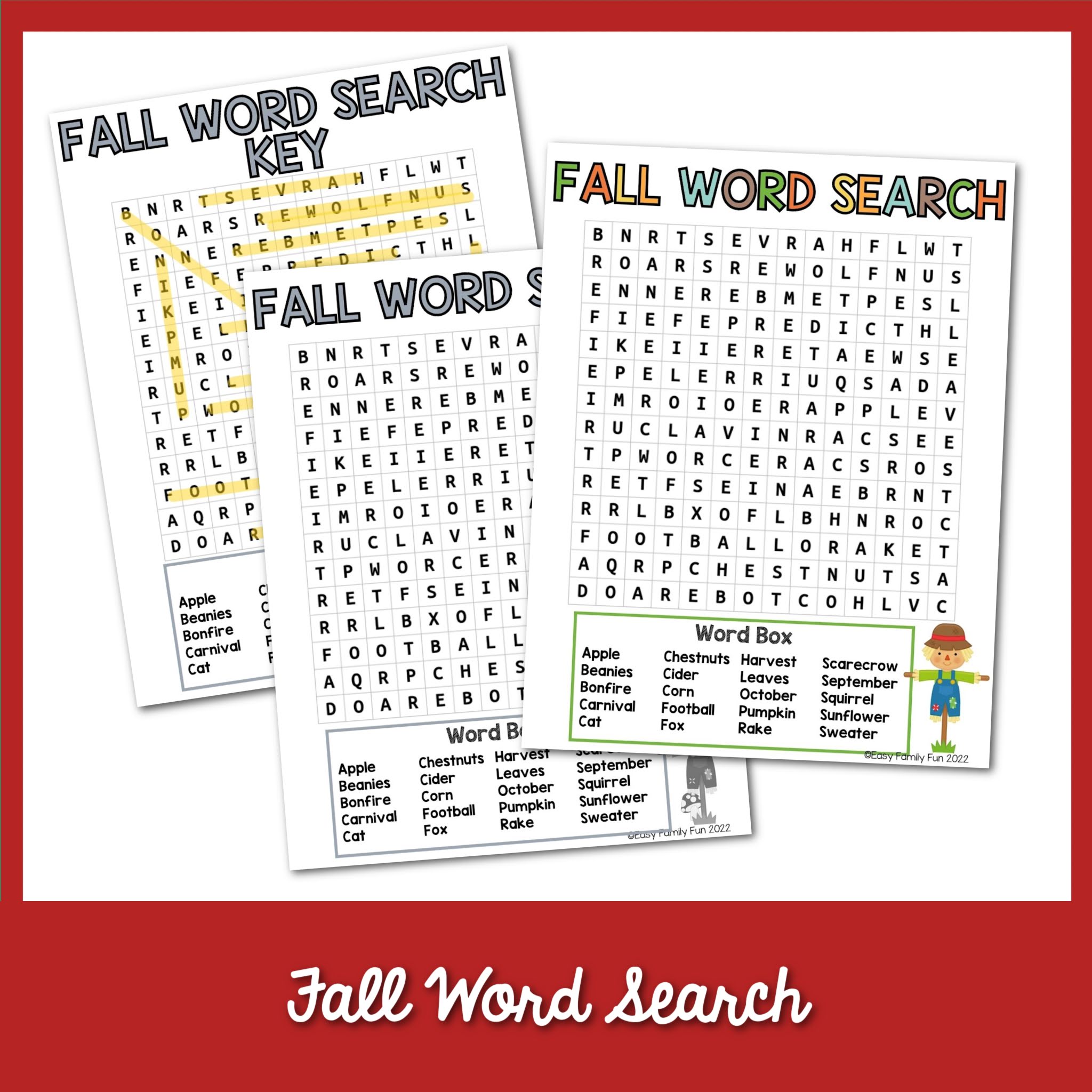 Fall Word Search Puzzle