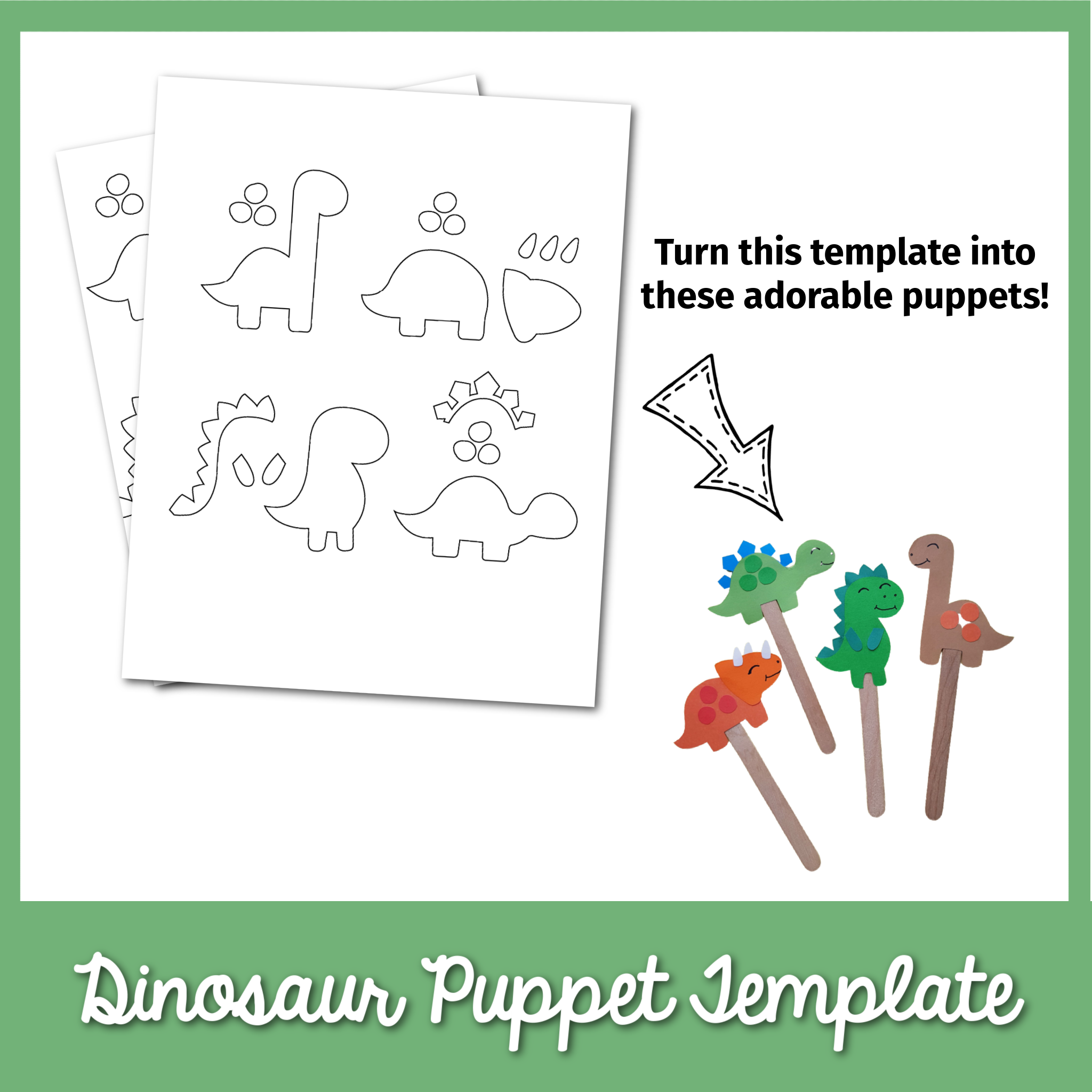 Paper Dinosaur Puppet Craft Template