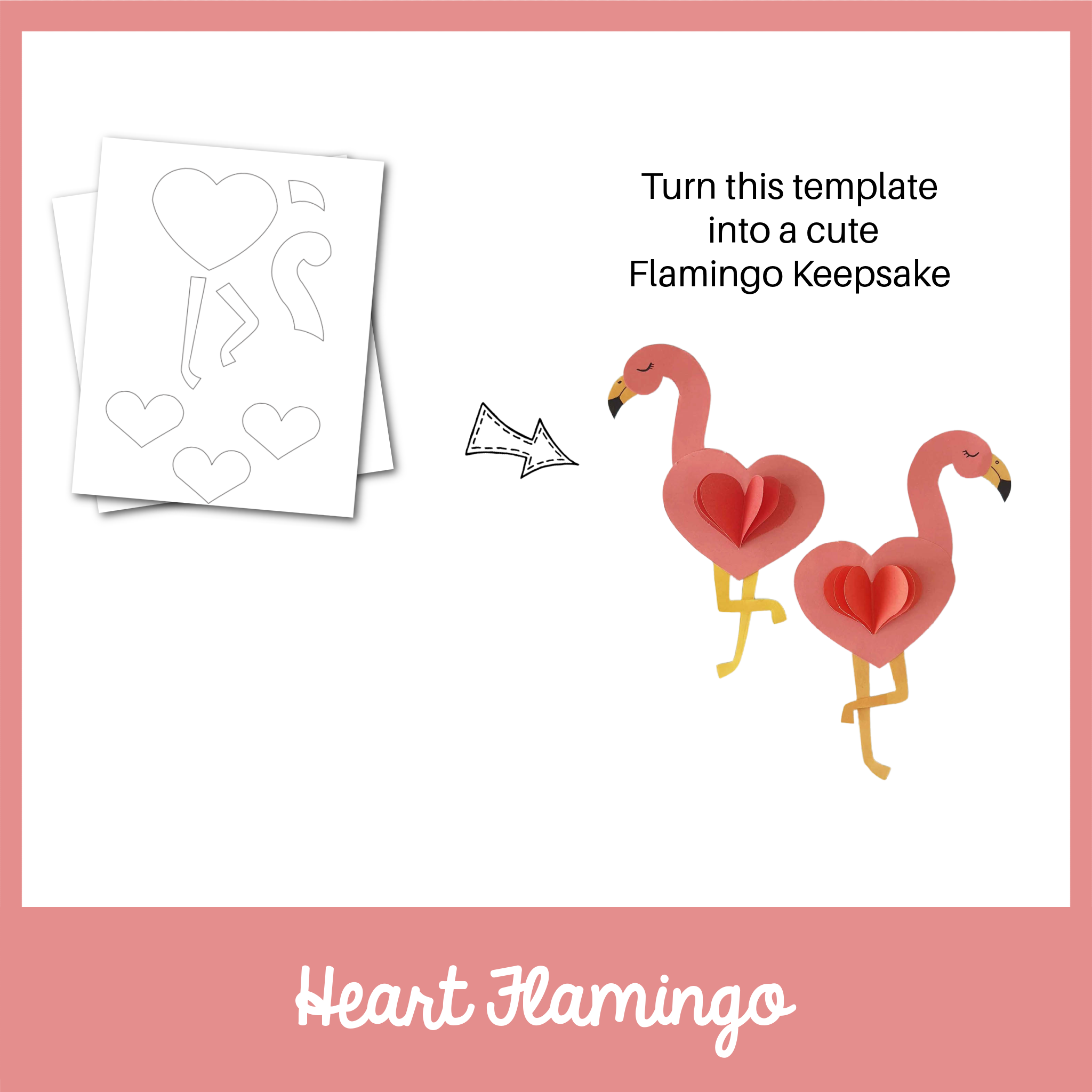 Heart Flamingo Papercraft Template