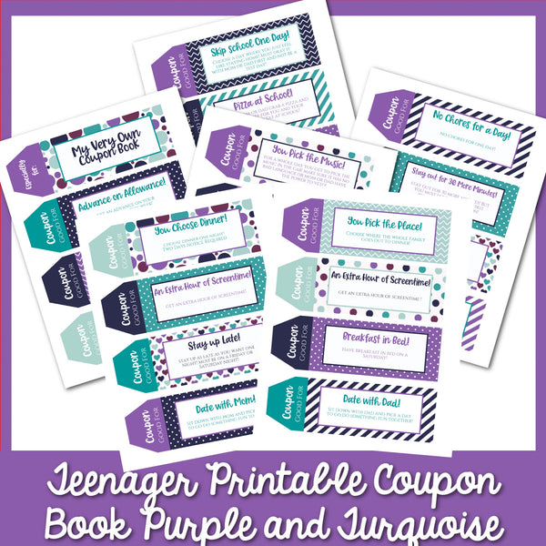 Teenager Printable Coupon Book Purple and Turquoise perfect for Teens and Tweens!
