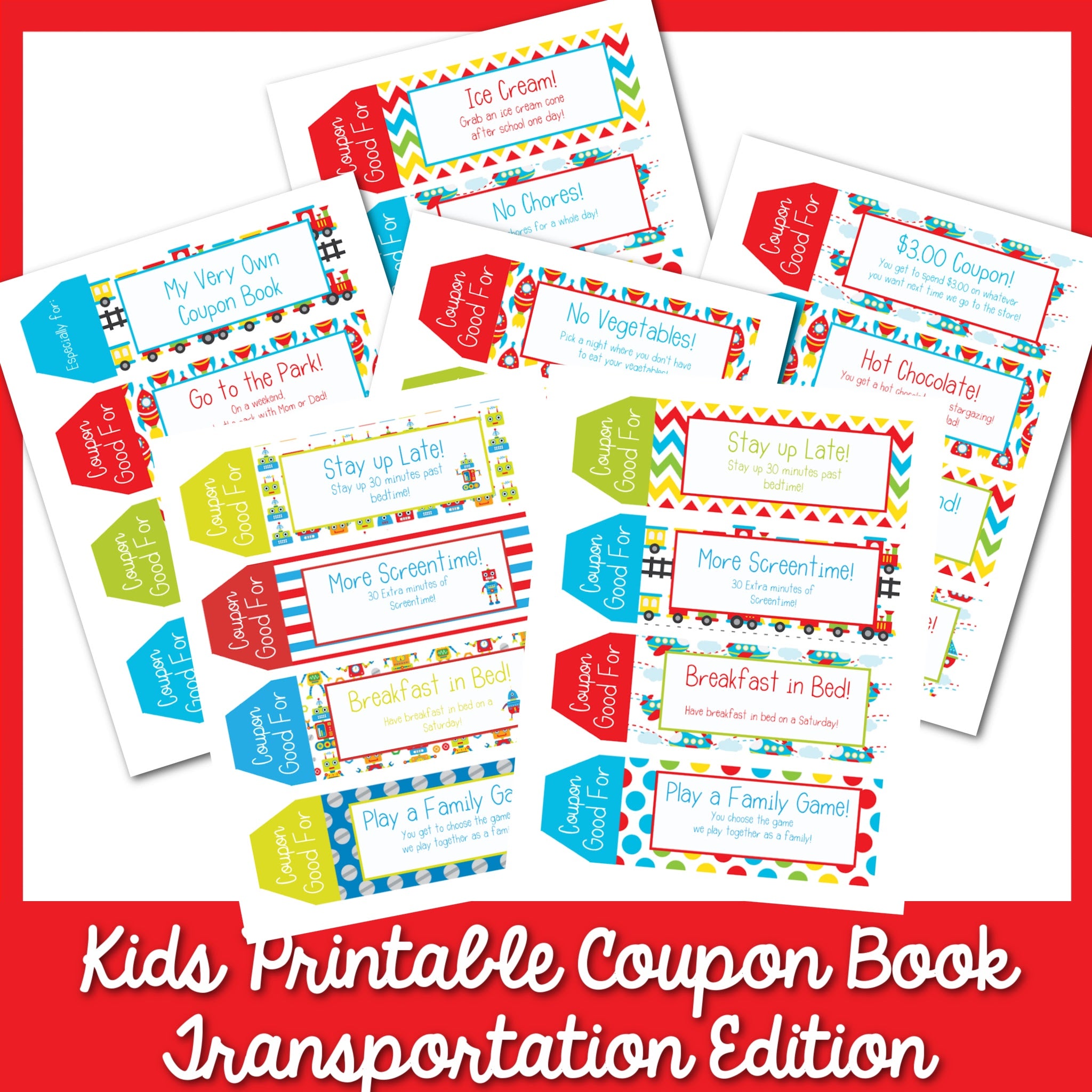 Kids Printable Coupon Book Trains Planes and Automobiles Edition