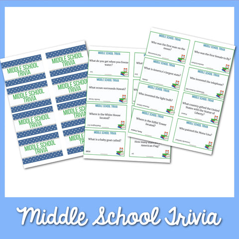 Middle School Trivia Printable Cards
