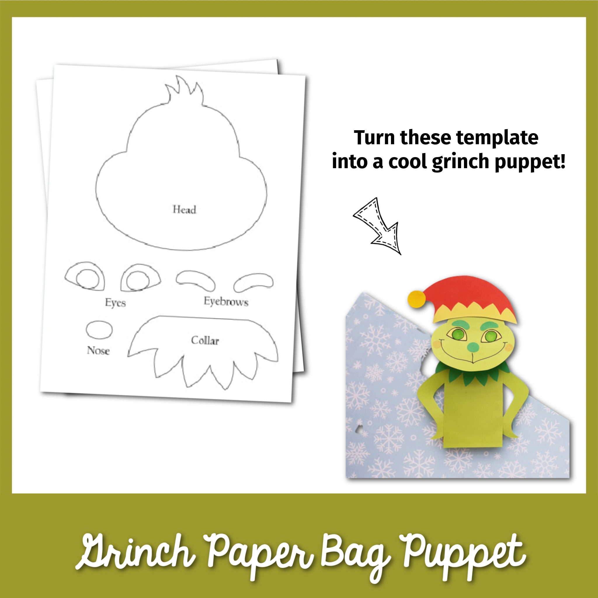 Grinch Paper Bag Puppet Template