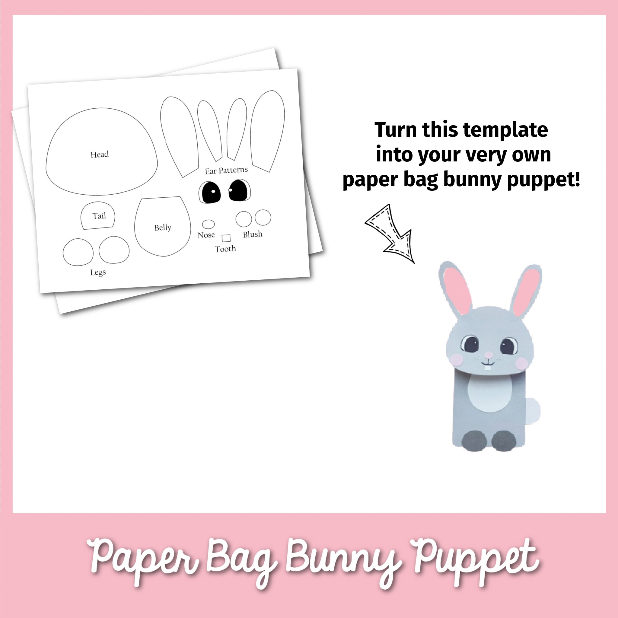 Paper Bag Bunny Puppet Template