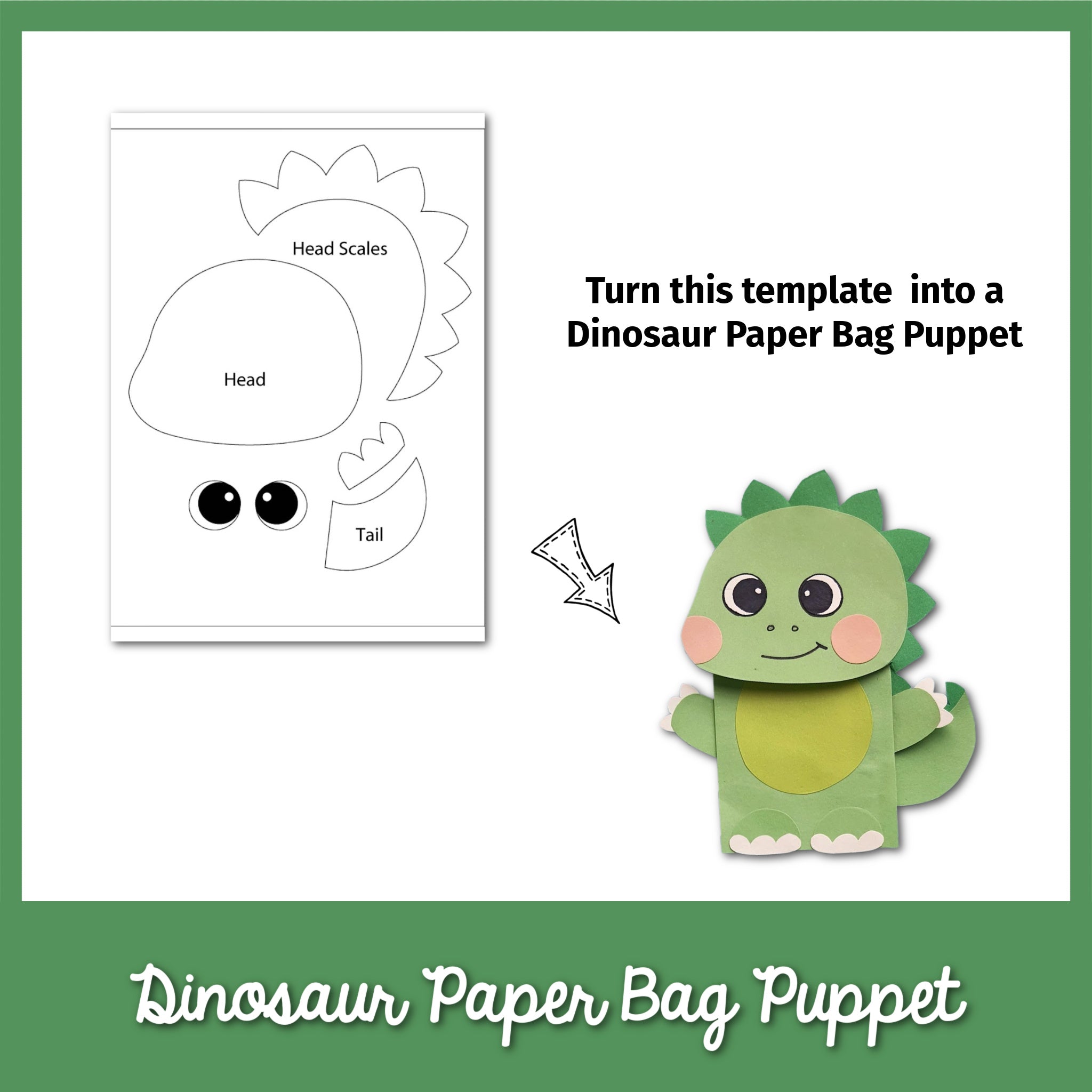 Paper Bag Dinosaur Puppet Template