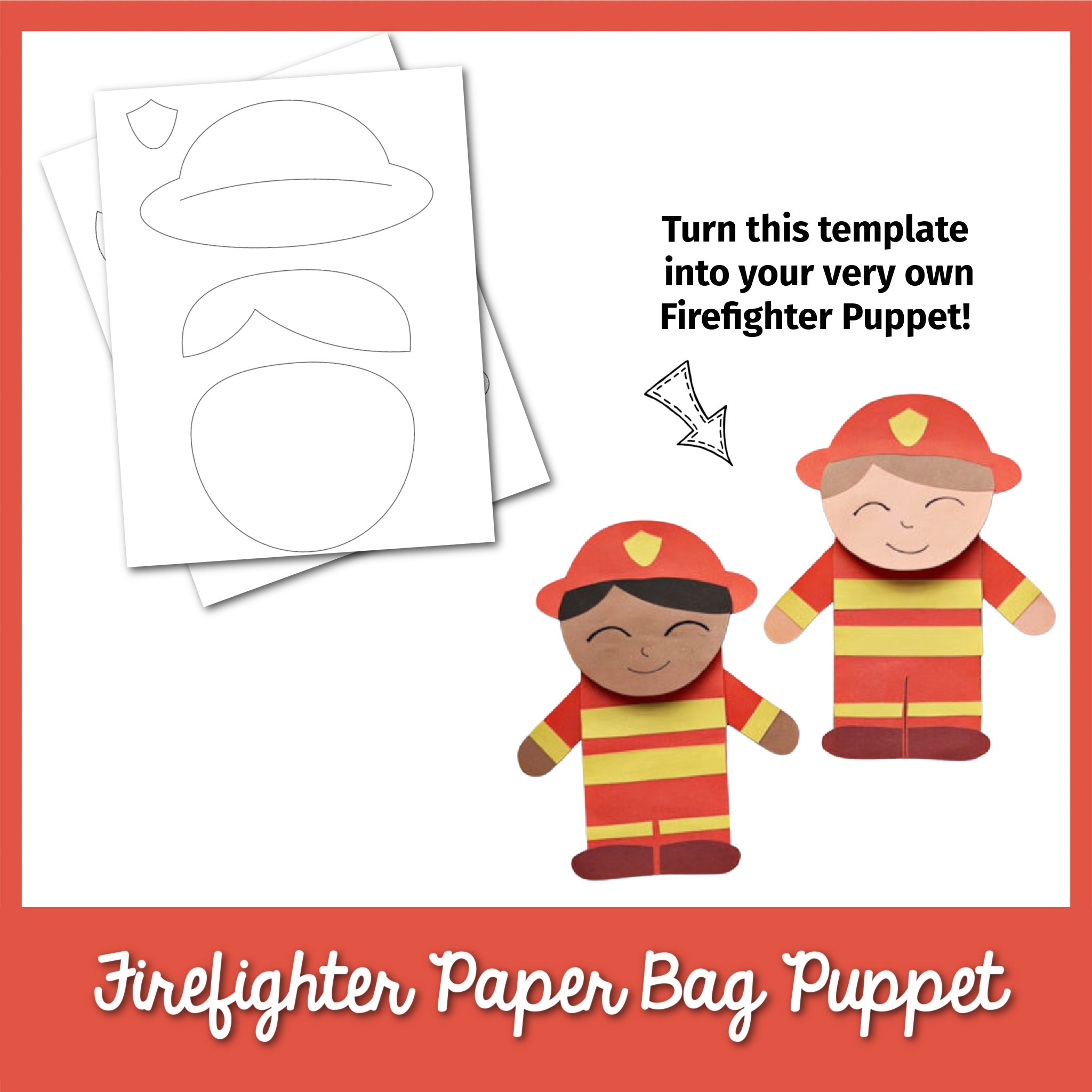 Firefighter Paper Bag Puppet Template