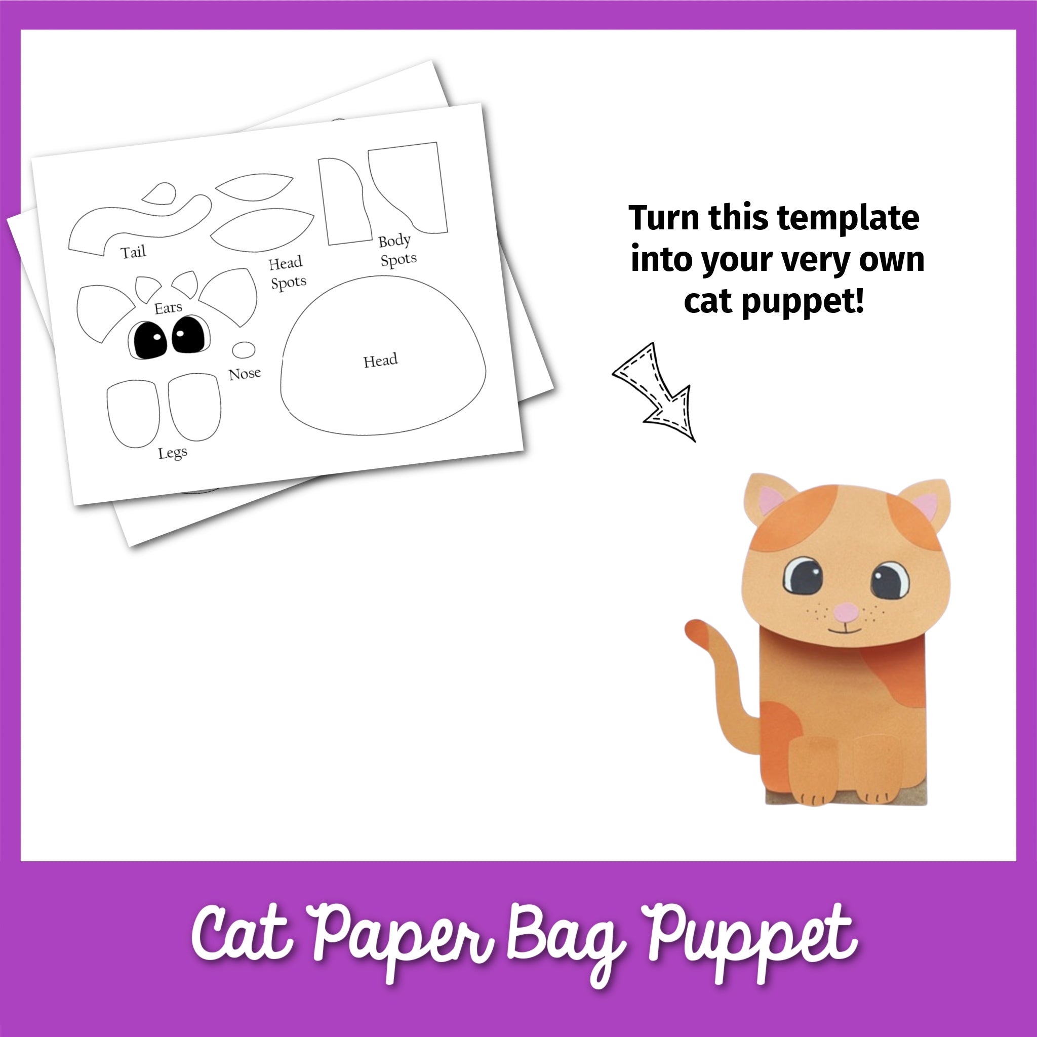 Cat Paper Bag Puppet Template