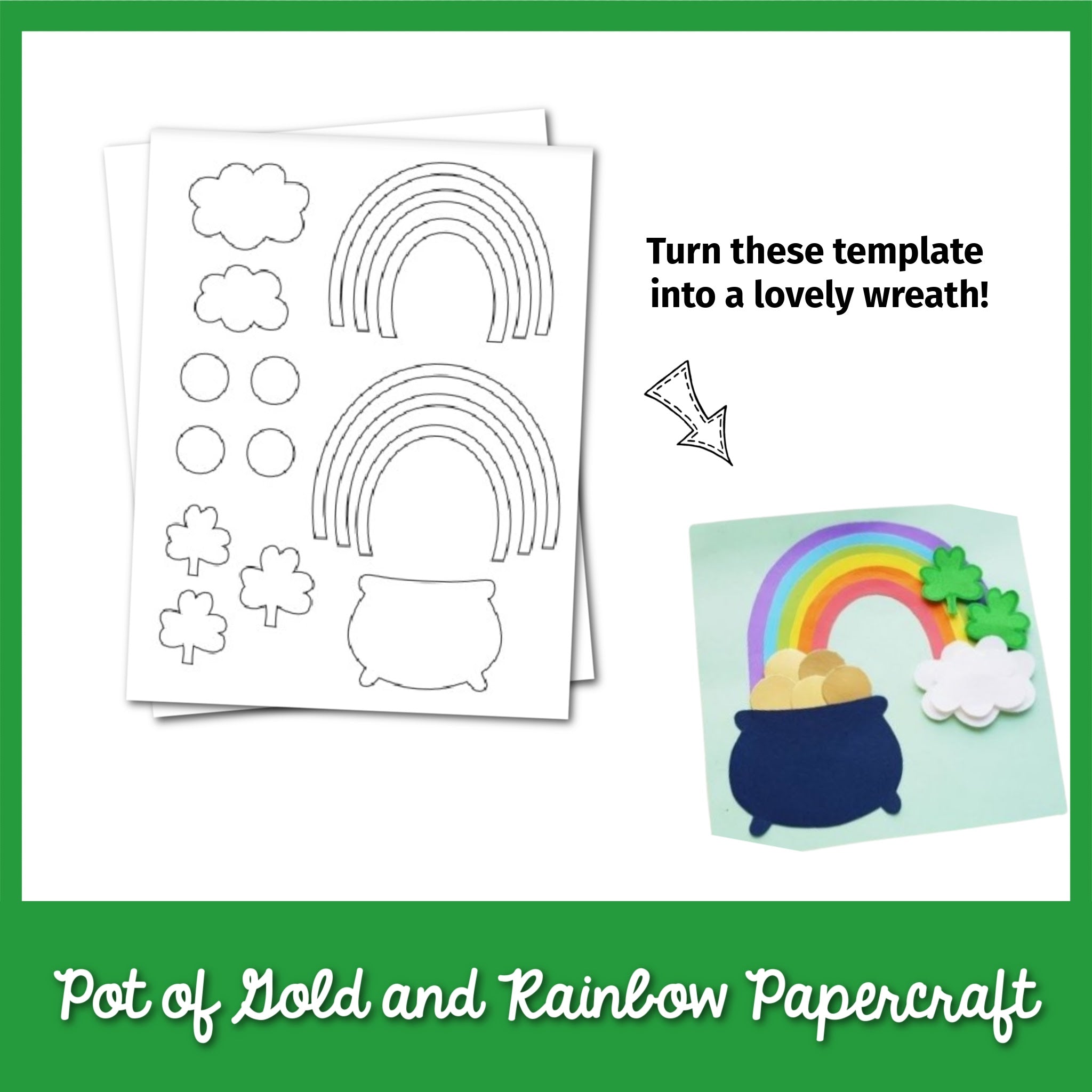 Pot of Gold and Rainbow Papercraft Template