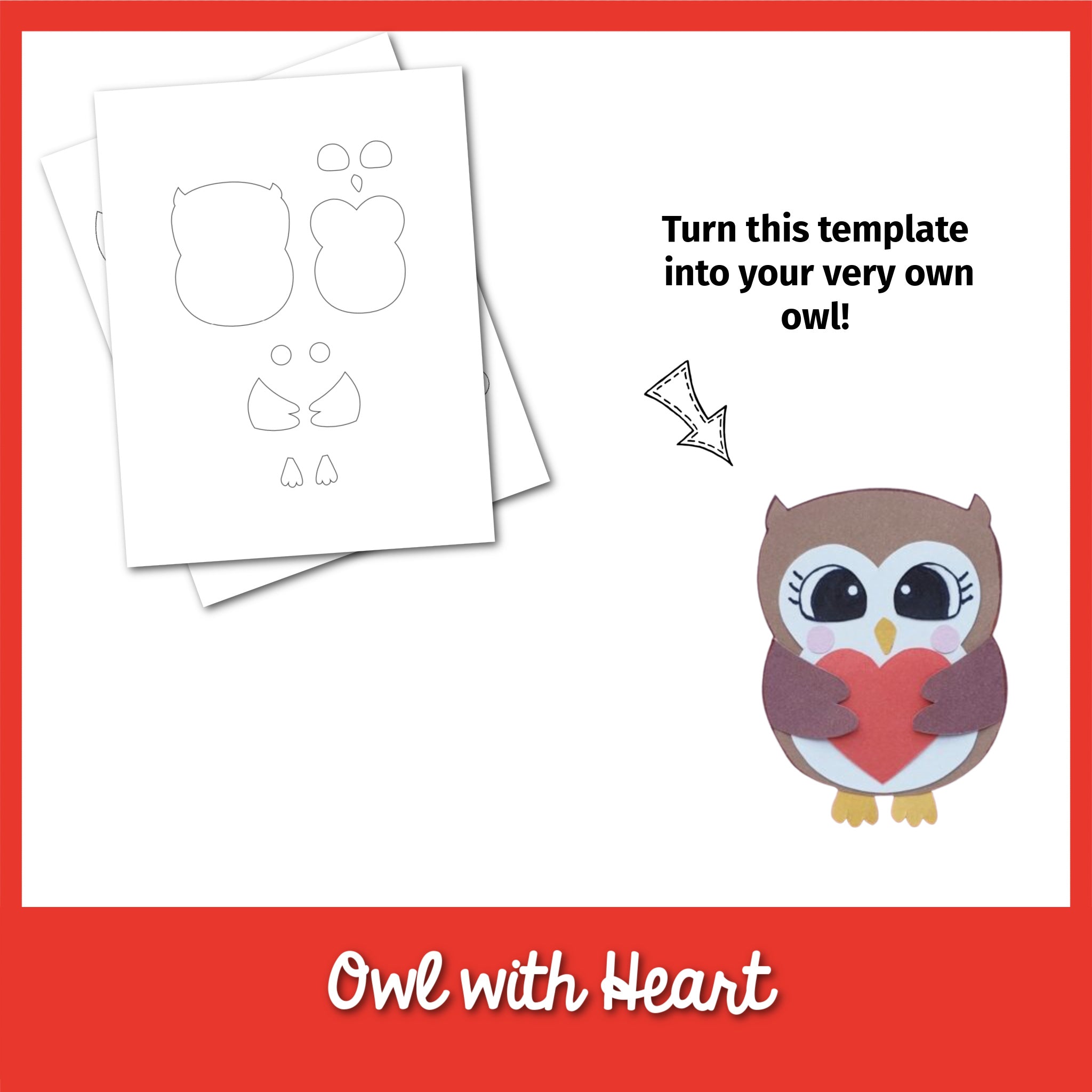 Owl With Heart Papercraft Template