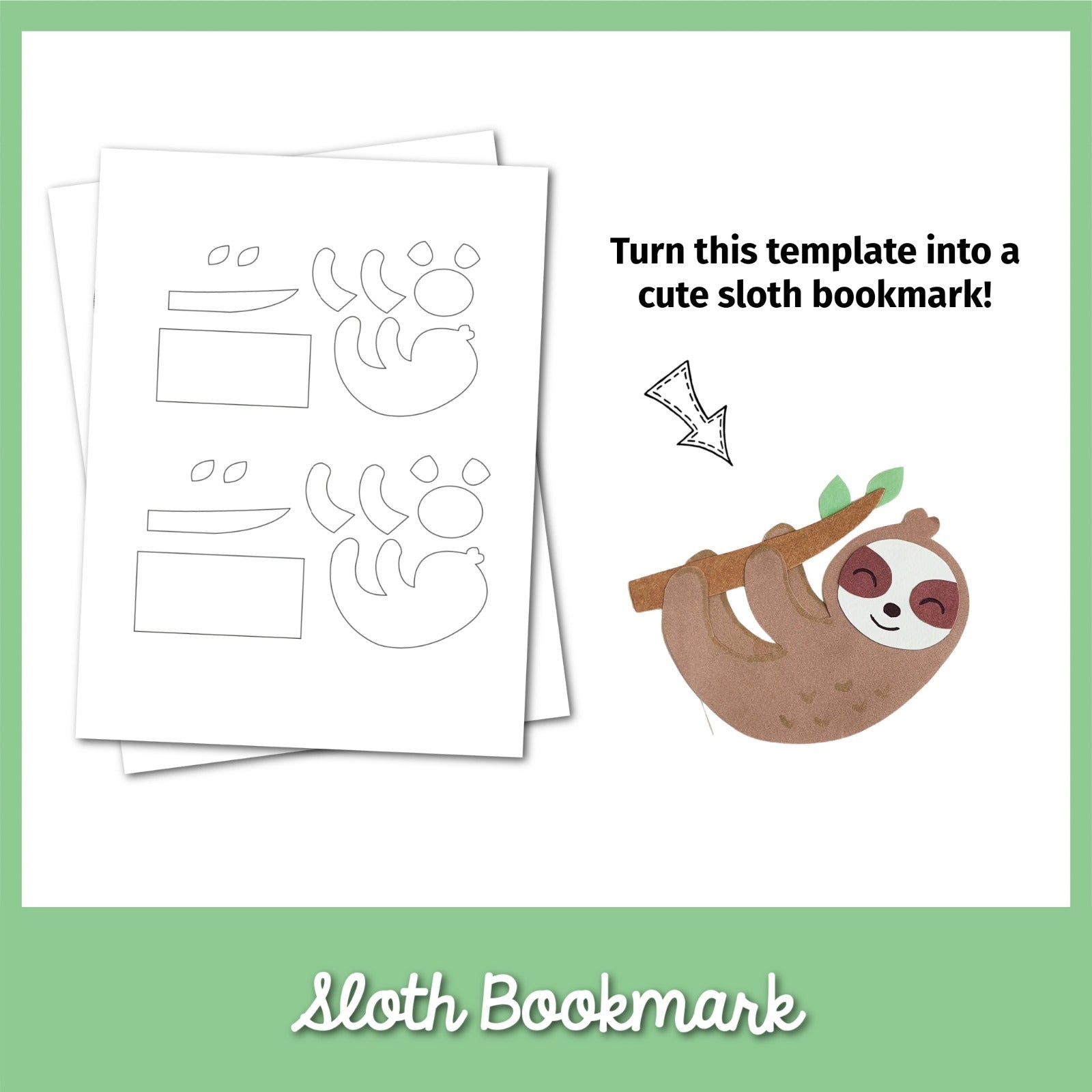 Sloth Bookmark Template