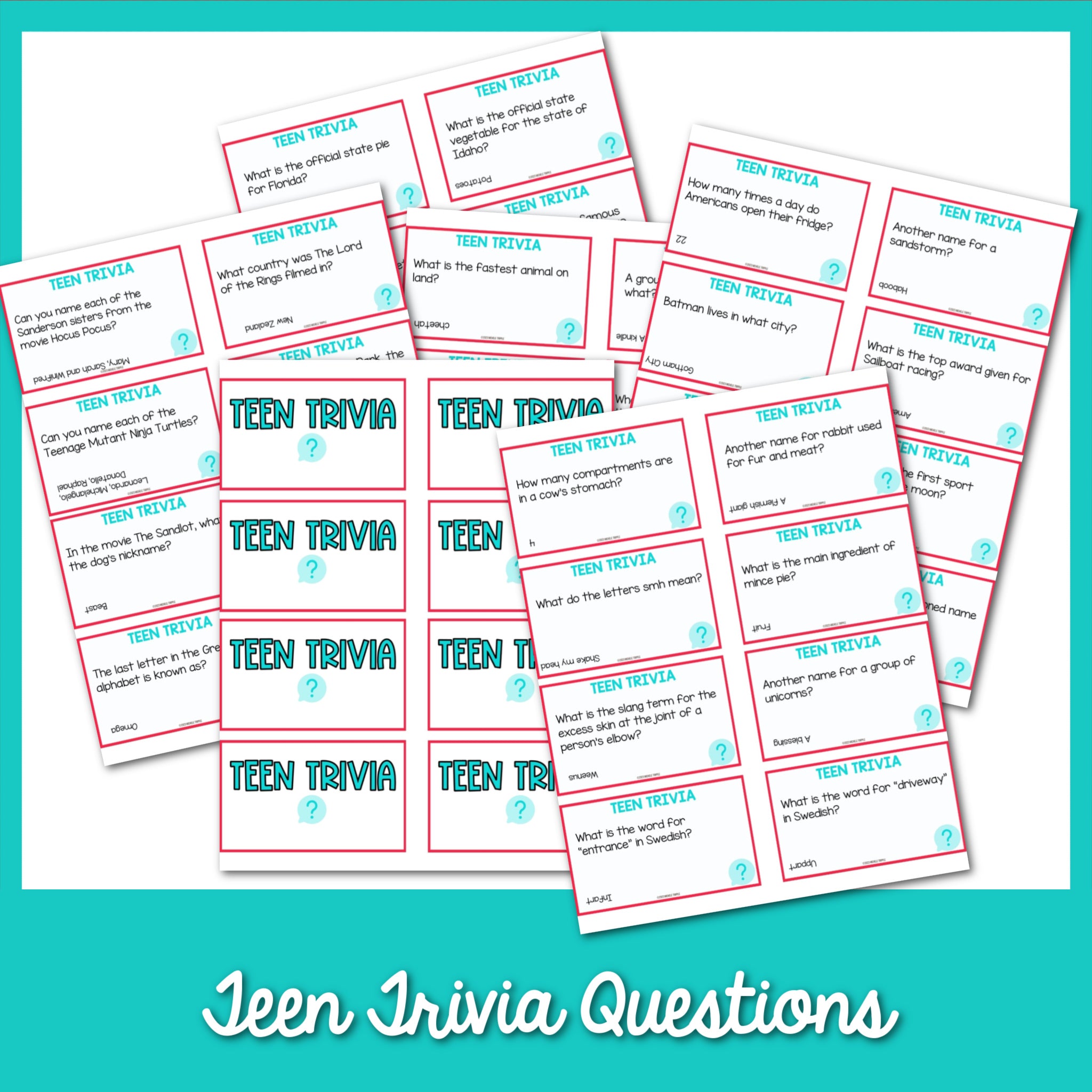 Teen Trivia Questions Printable Cards