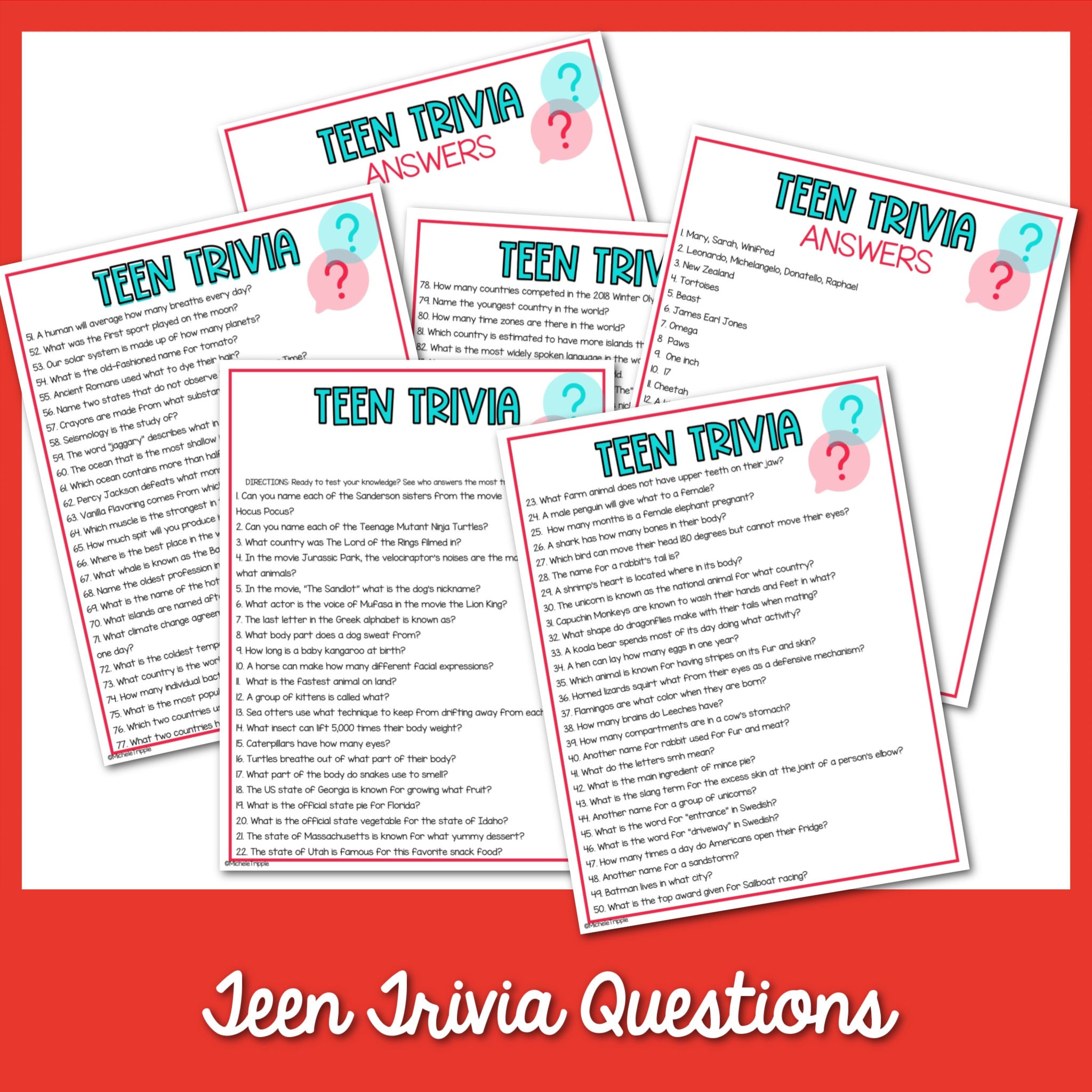 Teen Trivia Questions Printer Friendly MicheleTripple