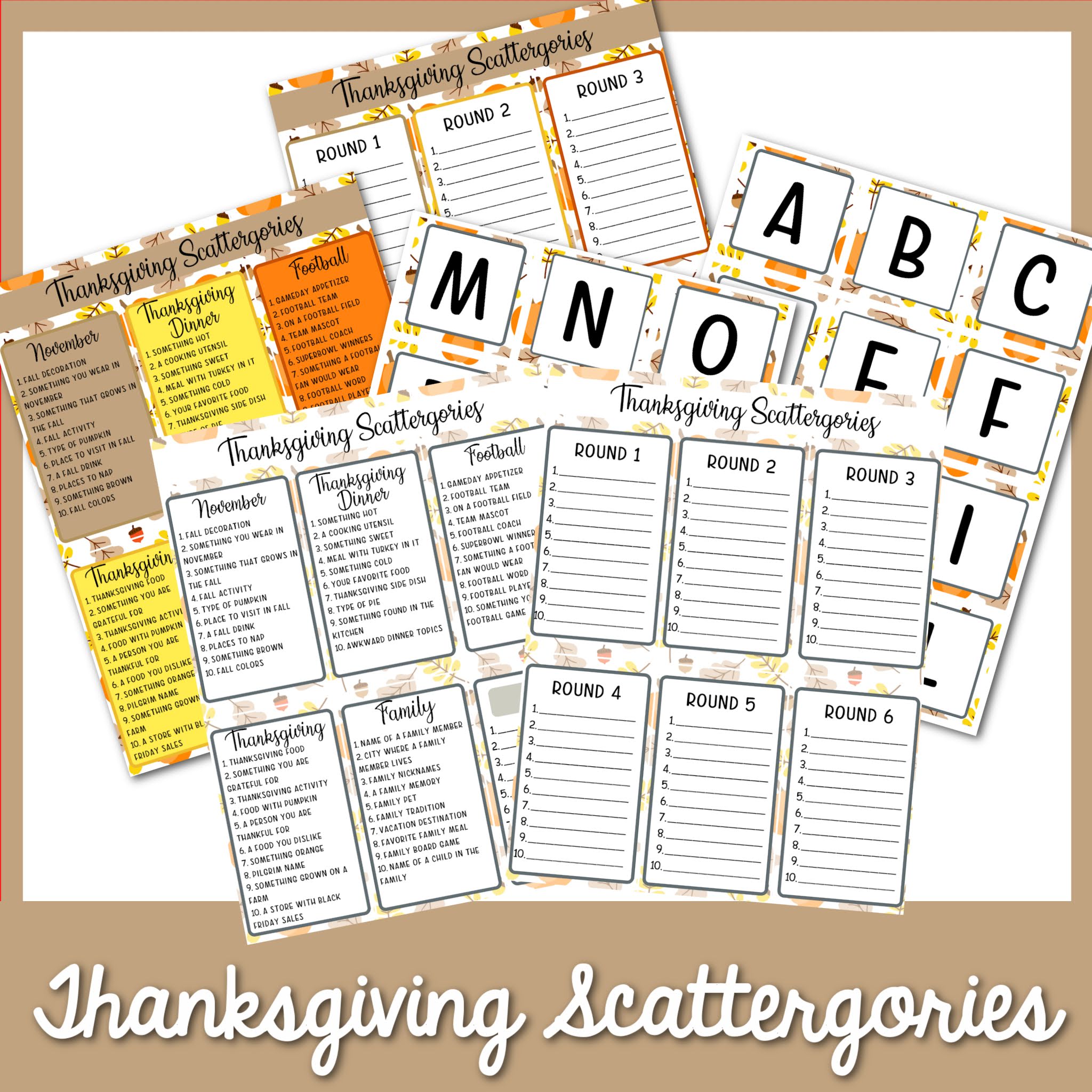 Thanksgiving Scattergories Printable